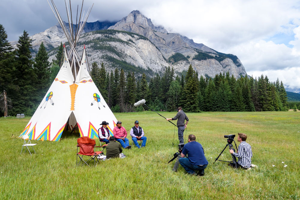 Nakota Elders giving an interview for Mountains 101 in Banff National Park, Alberta, Canada