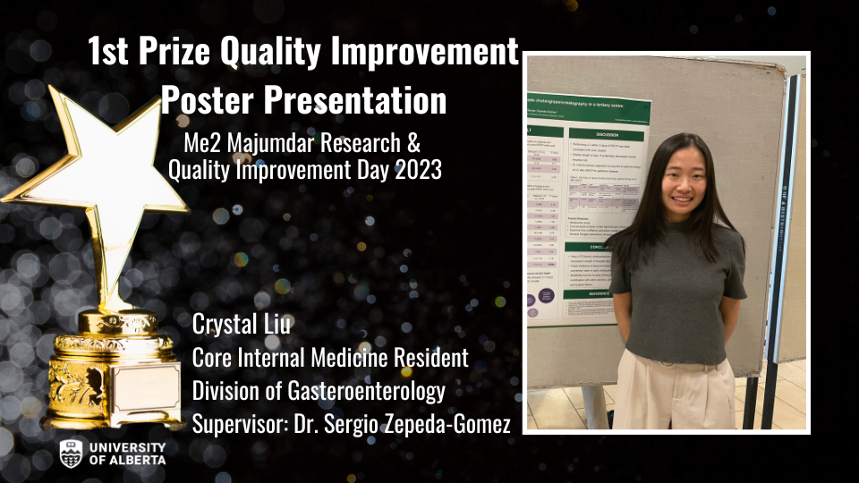 Dr. Crystal Liu standing beside her research poster.
