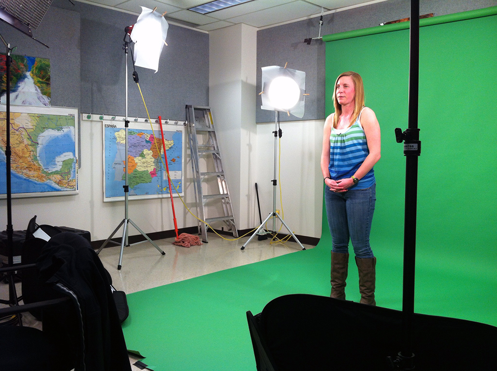 Behind the Scenes of Dino101 - Betsy in front of Green Screen