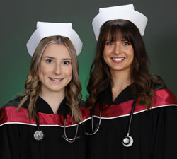 Hannah and Karlee wearing their nursing grad outfits