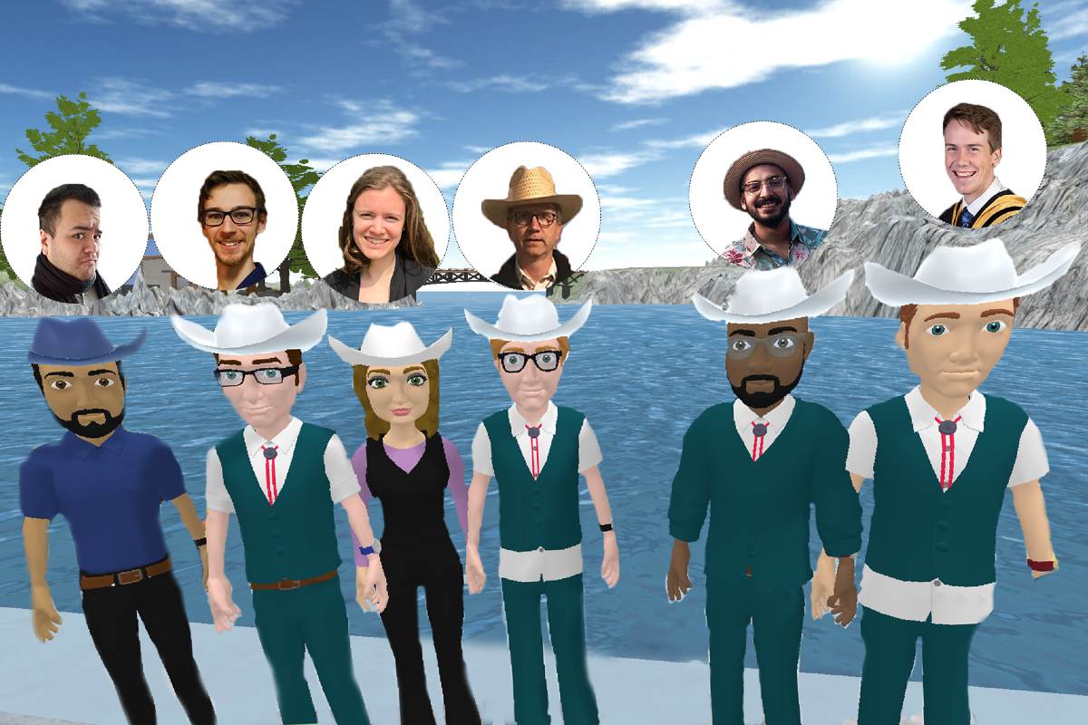Meet the organizing committee for the Virtual Physics Conference 2020, pictured here in VirBELA.