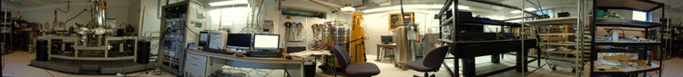 Panorama of the lab housing our low temperature, ultrahigh vacuum scanning tunneling microscope