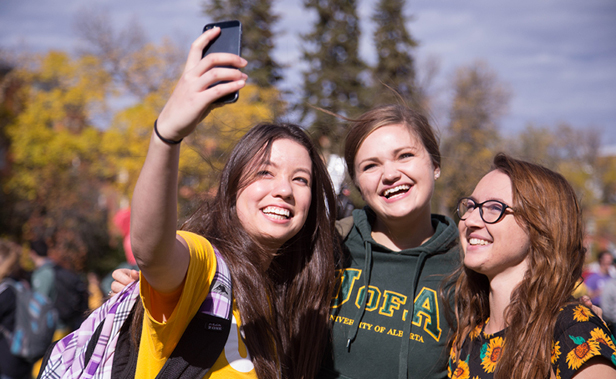 Students taking selfie
