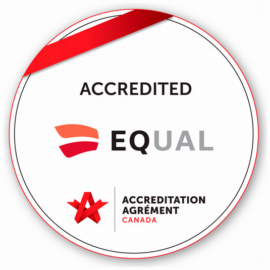 Decorative badge reads accredited equal by Accreditation Canada