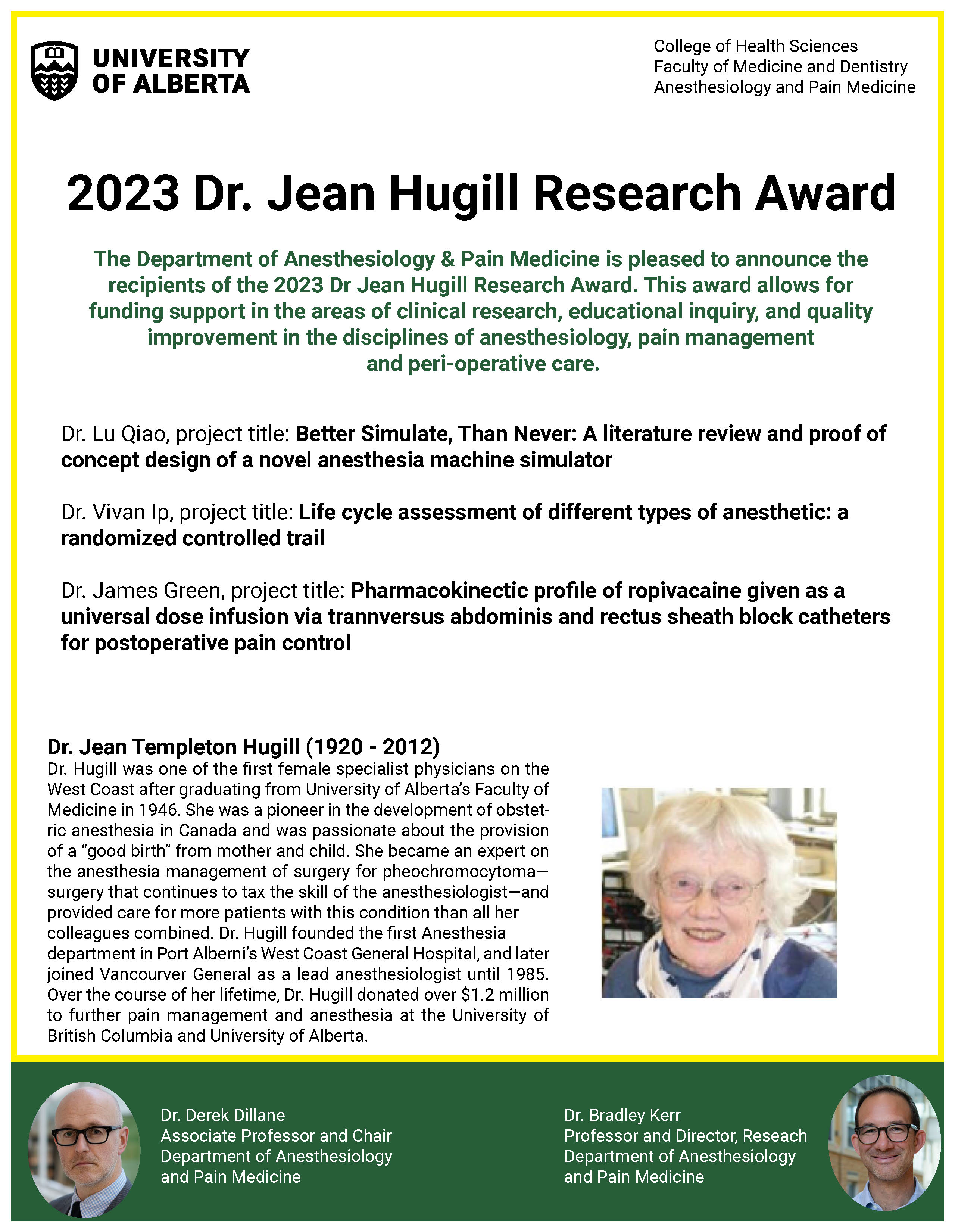 2023 Dr. Jean Hugill Research Award Recipients