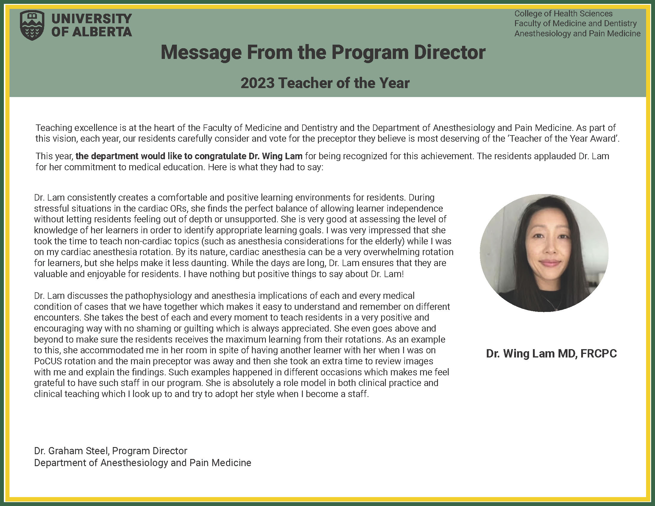  APM 2023 Teacher of the Year Dr. Wing Lam