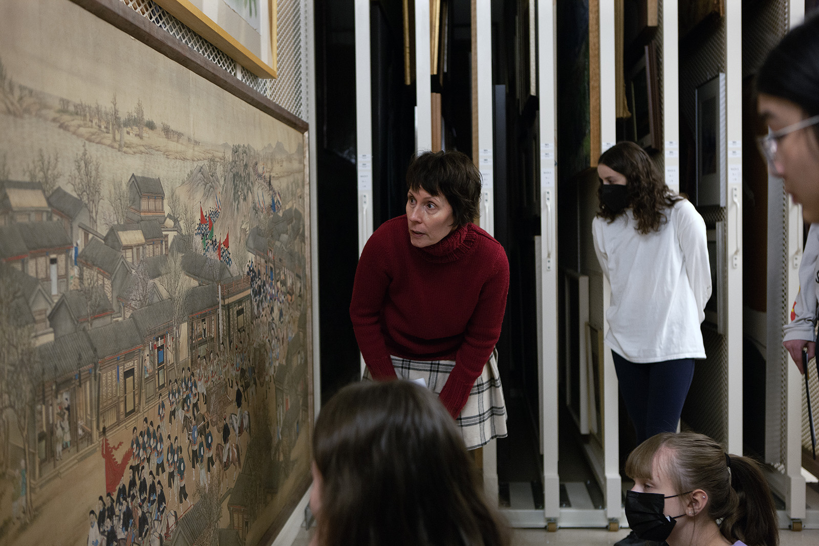 Professor Lisa Claypool in the Mactaggart Art Collection with Bachelor of Arts students from Art & Design