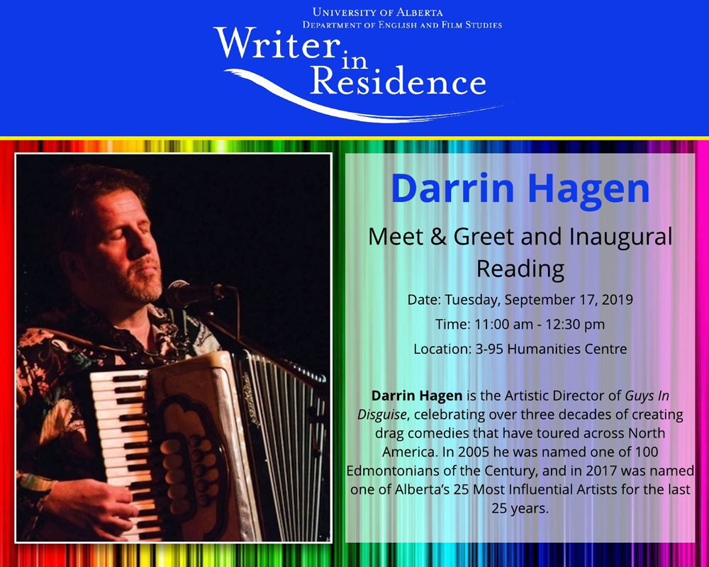 Darrin Hagen named the new Faculty of Arts Writer-in-Residence