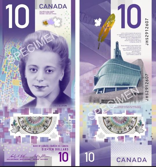 Voila Desmond on the ten dollar bill because of Faculty of Arts History and Classics graduate Merna Forster
