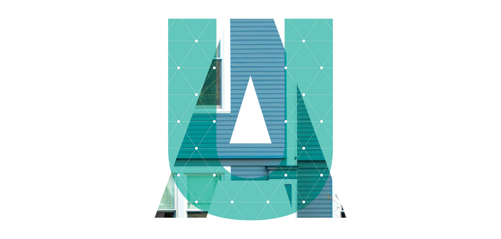 A digital rendering of a UA using blue tones. In the A is the image of the front facade of Founders' Hall, Augustana's iconic historic building.