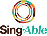 SingAble logo - three drawn, concentric , coloured circles above the word Singable