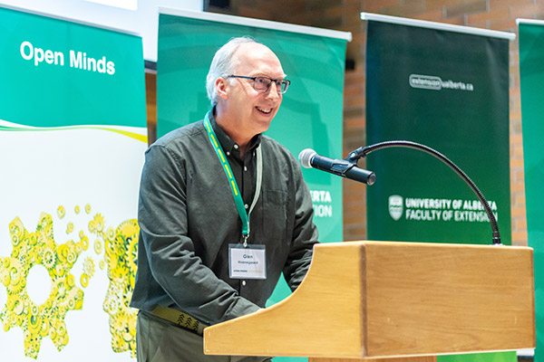 A photo of Glen Hvenegaard presenting at the 2020 UAlberta Open Minds event.