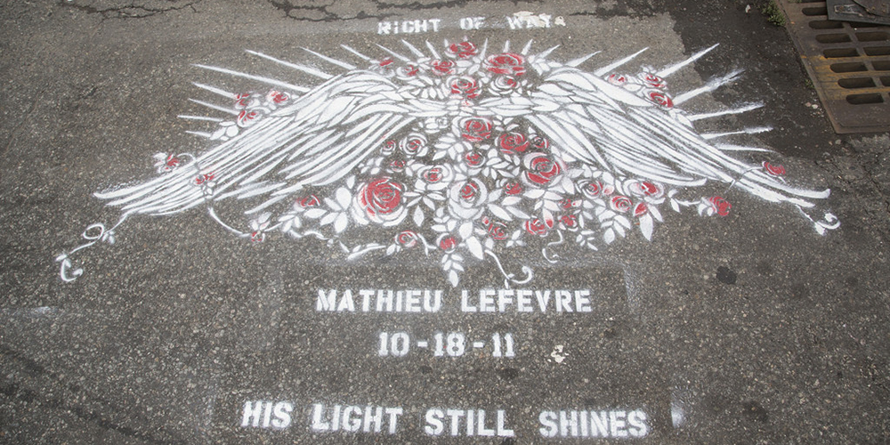 Spray-painted memorial for Mathieu Lefèvre.