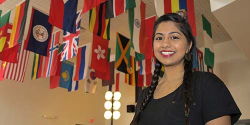 A photo of different nation's flags representing Augustana's diverse international student body.