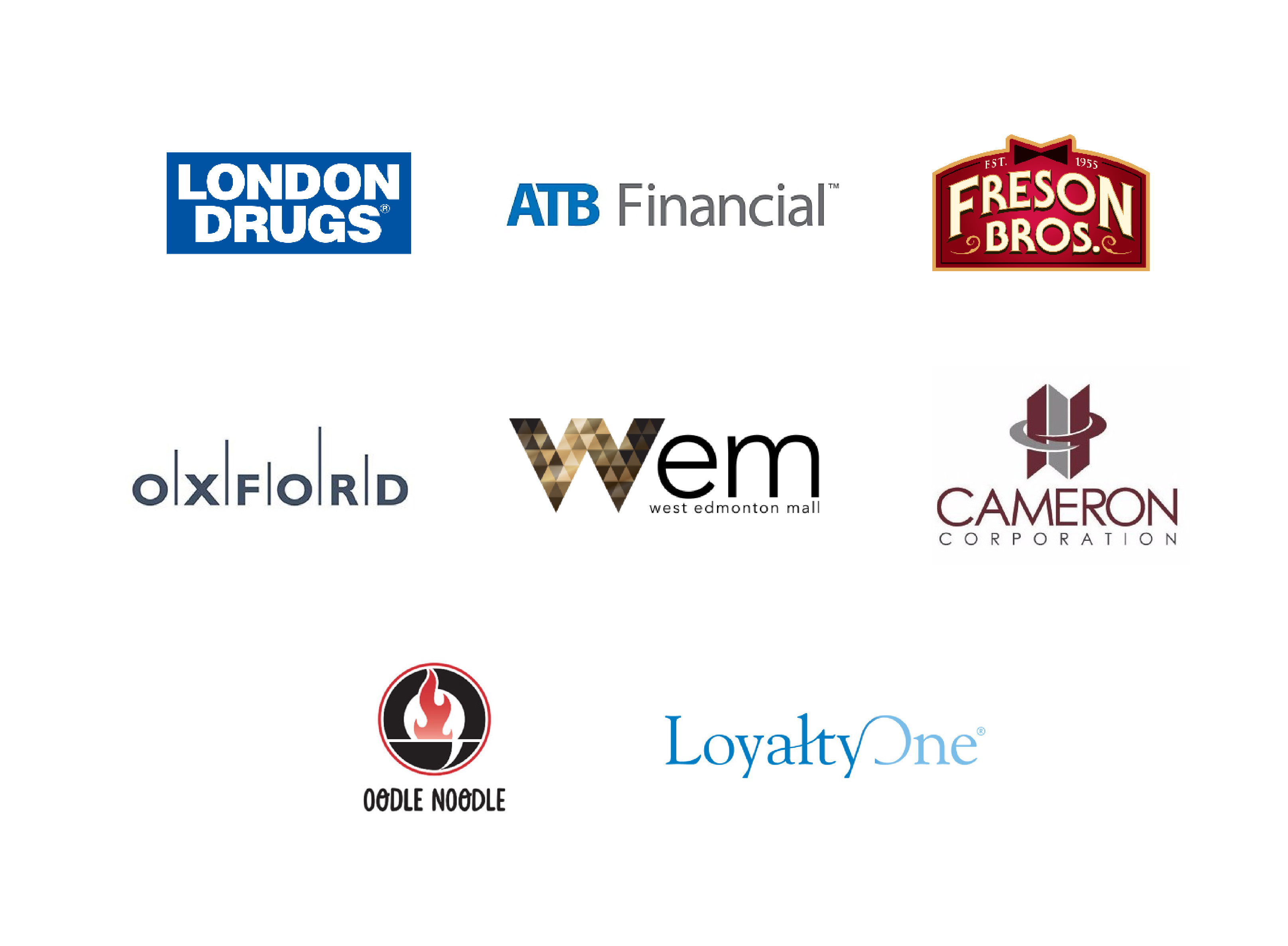 School of Retailing Partnerships including: London Drugs, ATB Financial, Freson Bros, Oxford, West Edmonton Mall, Cameron Corporation, Oodle Noodle, and Loyalty One