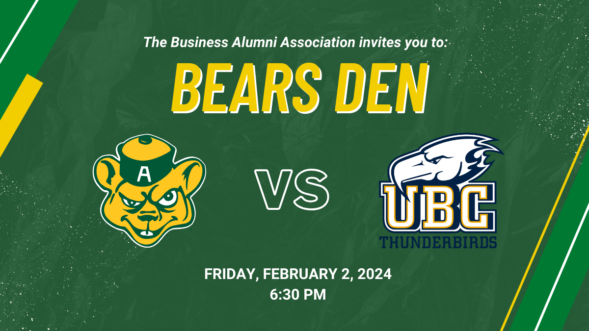Event poster of Bears hockey event vs. UBC Thunderbirds on February 2, 2024