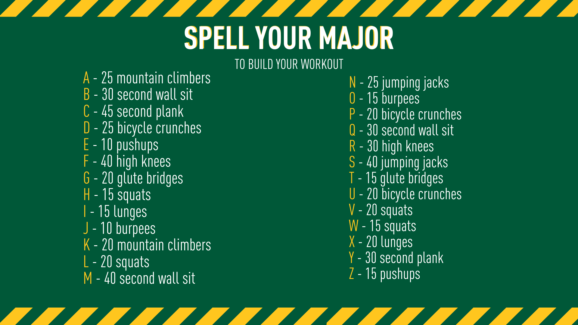 Spell your major workout