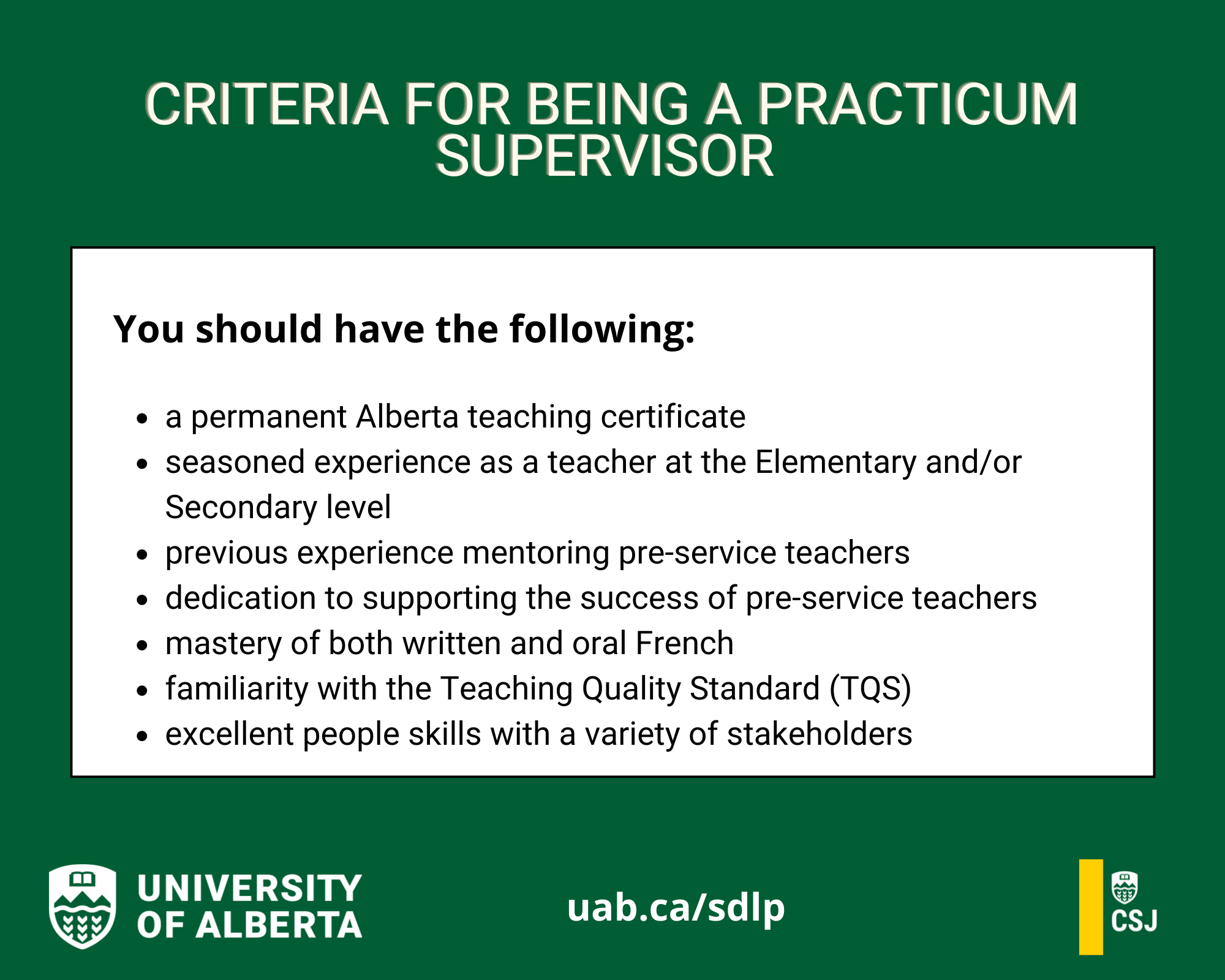 Criteria - Practicum Supervisor