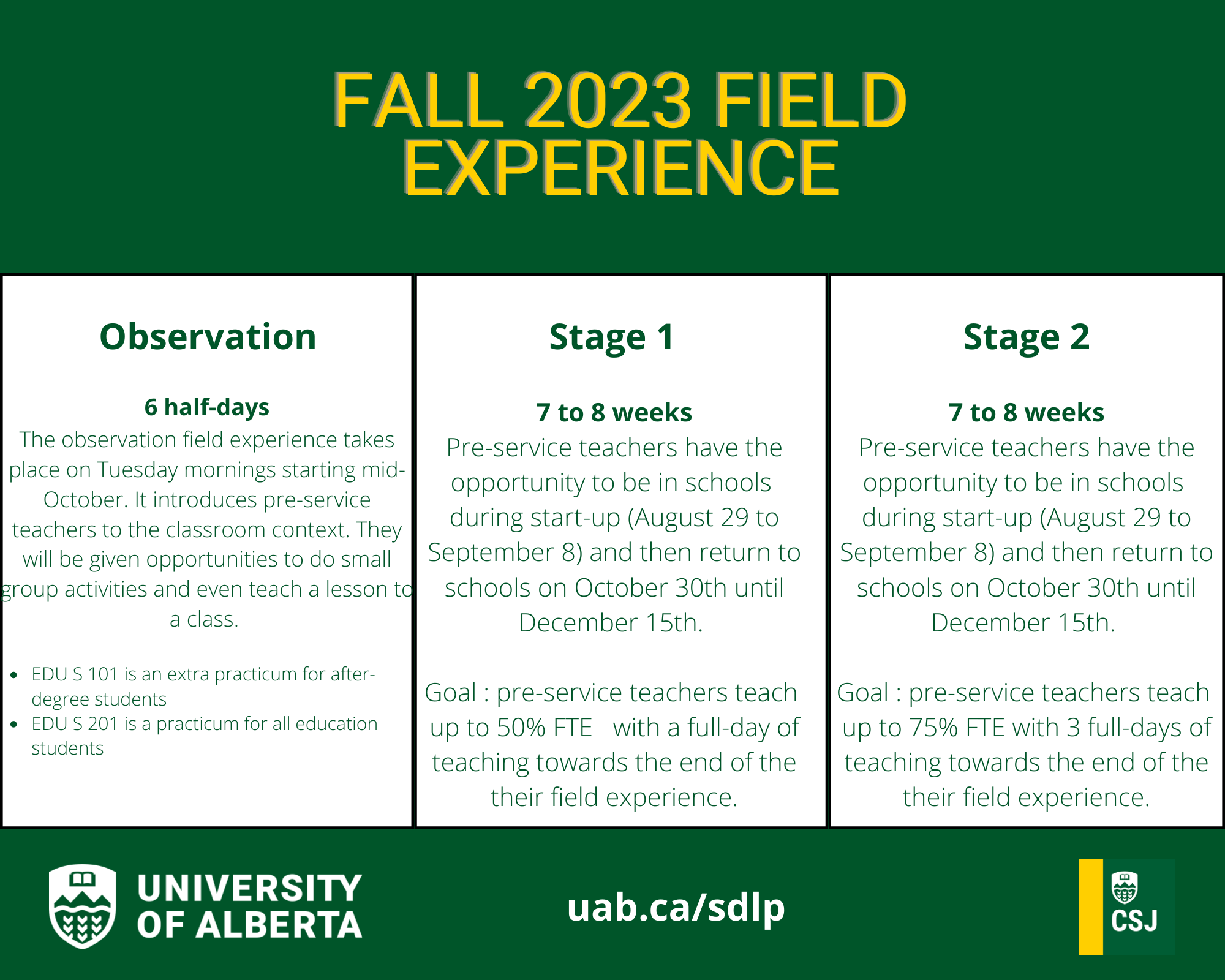 Dates for Fall 2023 Field Experiences
