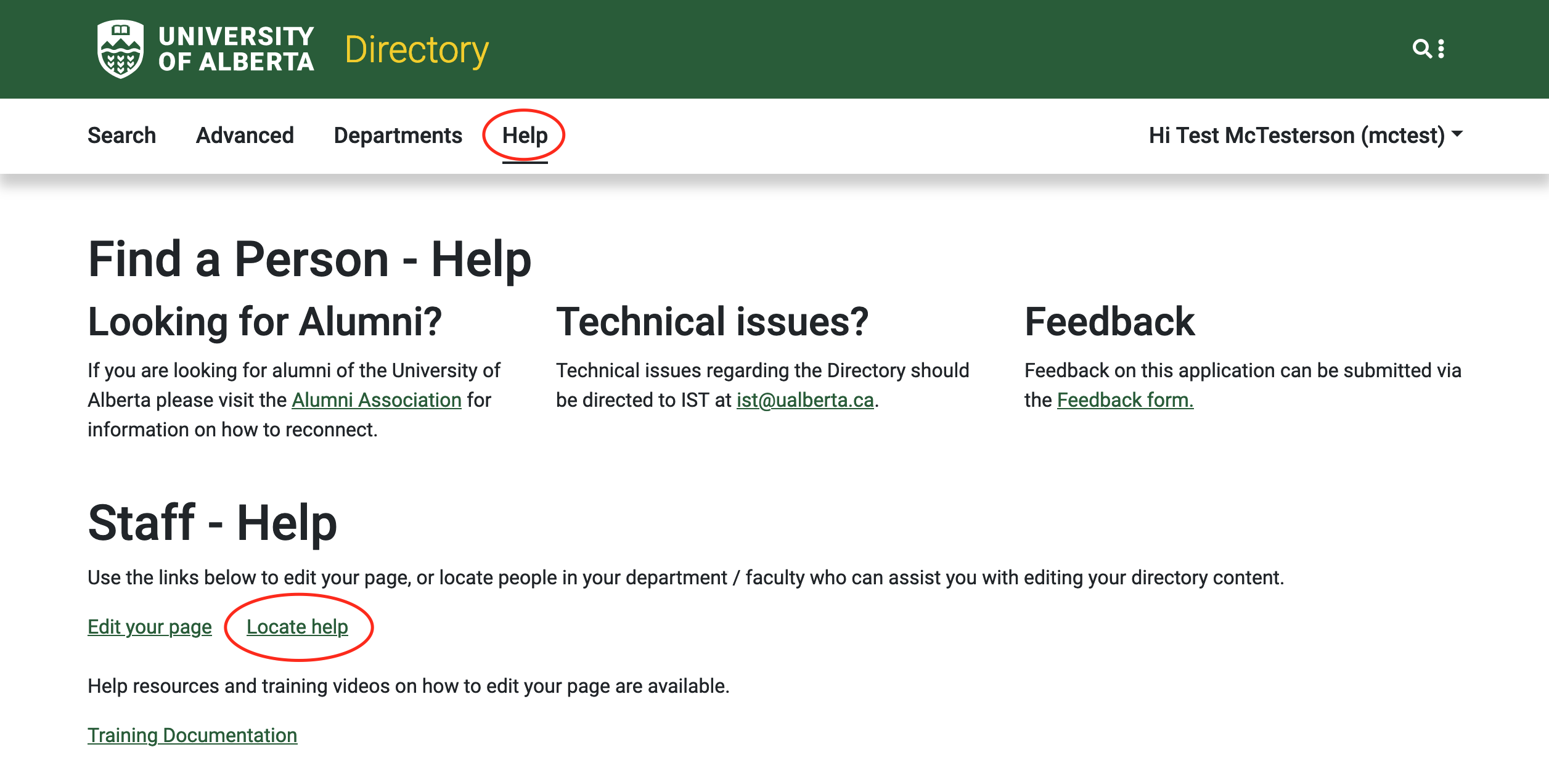 Screenshot showing where to find the Locate help link on the help page