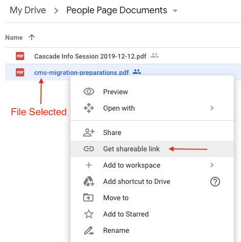 Selecting file to share