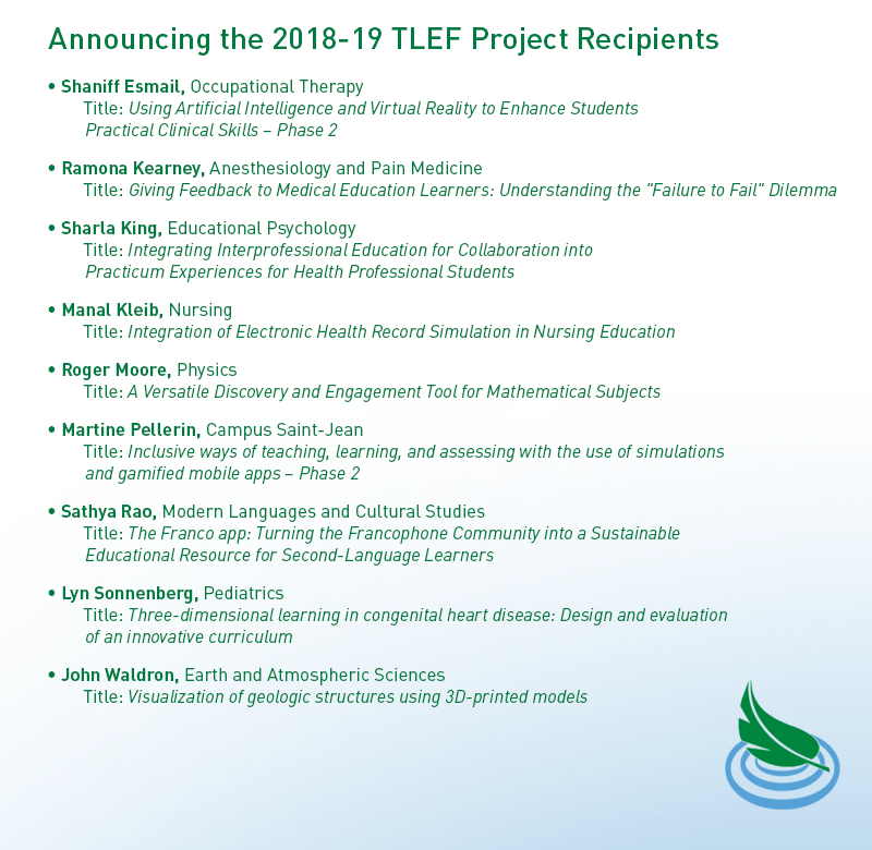 2018-2019 TLEF Project Recipients