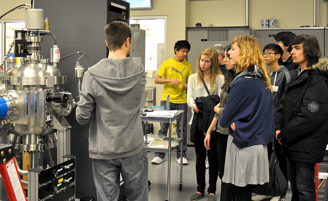 Students learn about deposition techniques in the NanoFab.