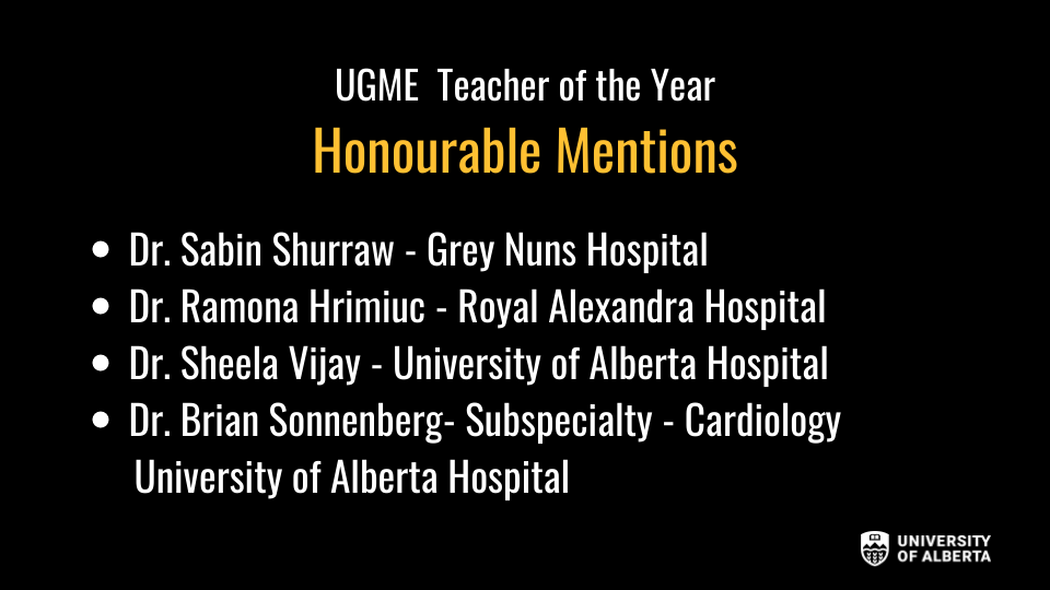 List of Honourable Mentions for Teacher of the Year Award