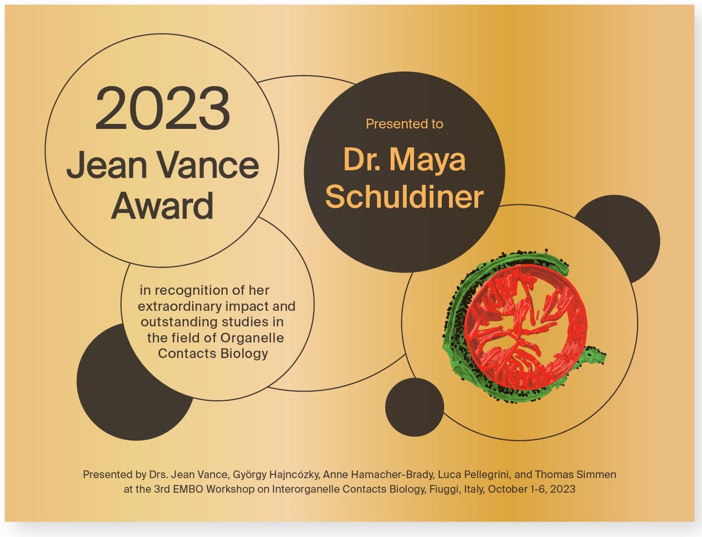 The 2023 Jean Vance Award will be presented to Dr. Maya Schuldiner