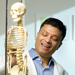 Dr. Sumit Majumdar with a skeleton
