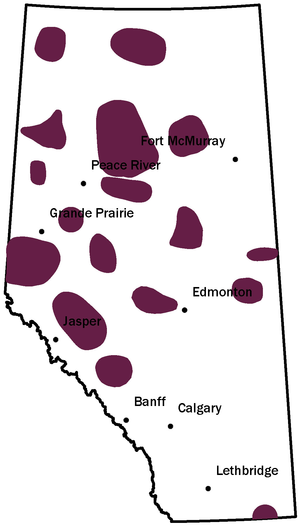 Map showing where diamond may be found in pockets throughout the province