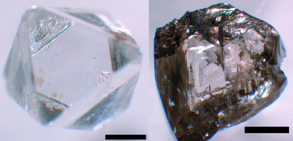 Transluscent octahedral diamond and brown diamond