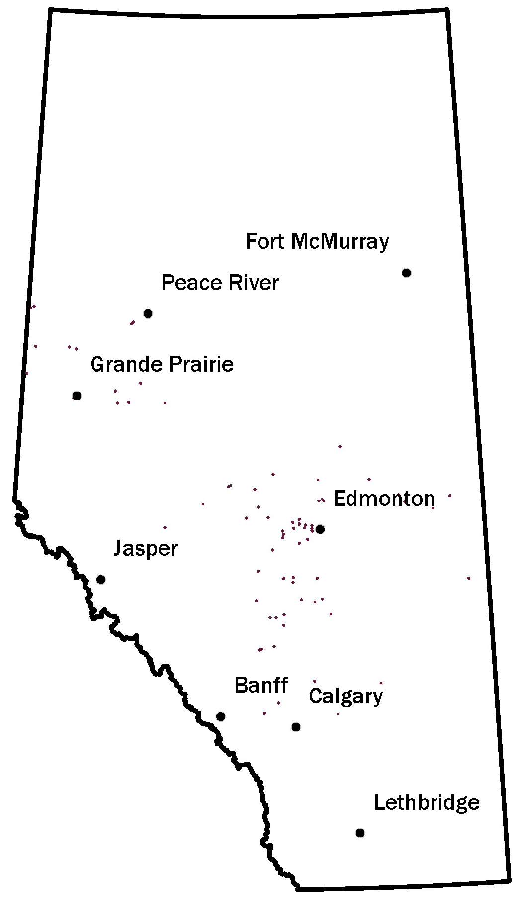 Map showing where marl and tufa may be found scattered throughout the province