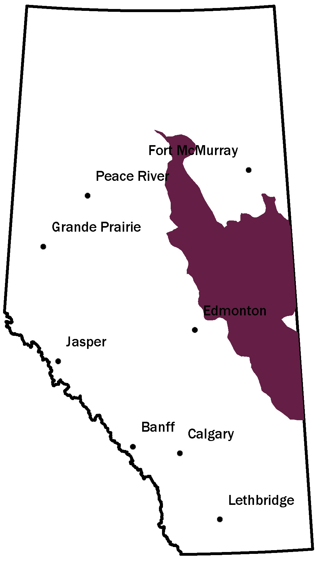 Map of Alberta showing where salt may be found in east central and northeastern Alberta
