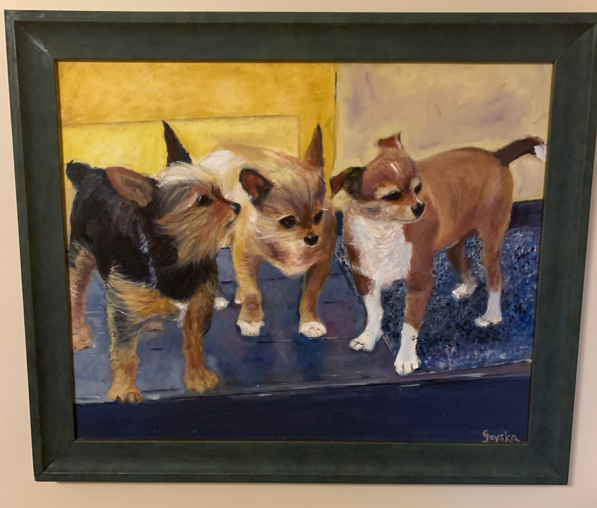 Painting of 3 small dogs