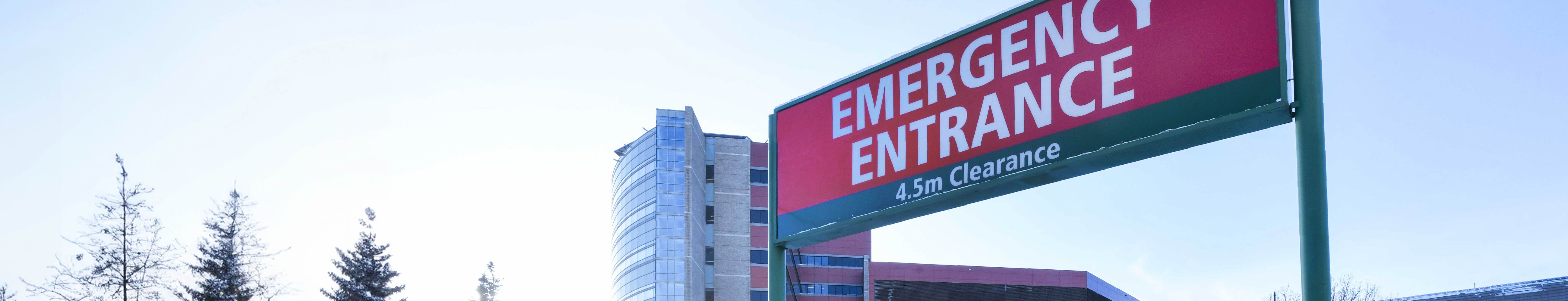 Emergency entrance sign in front of the University of Alberta hospital.