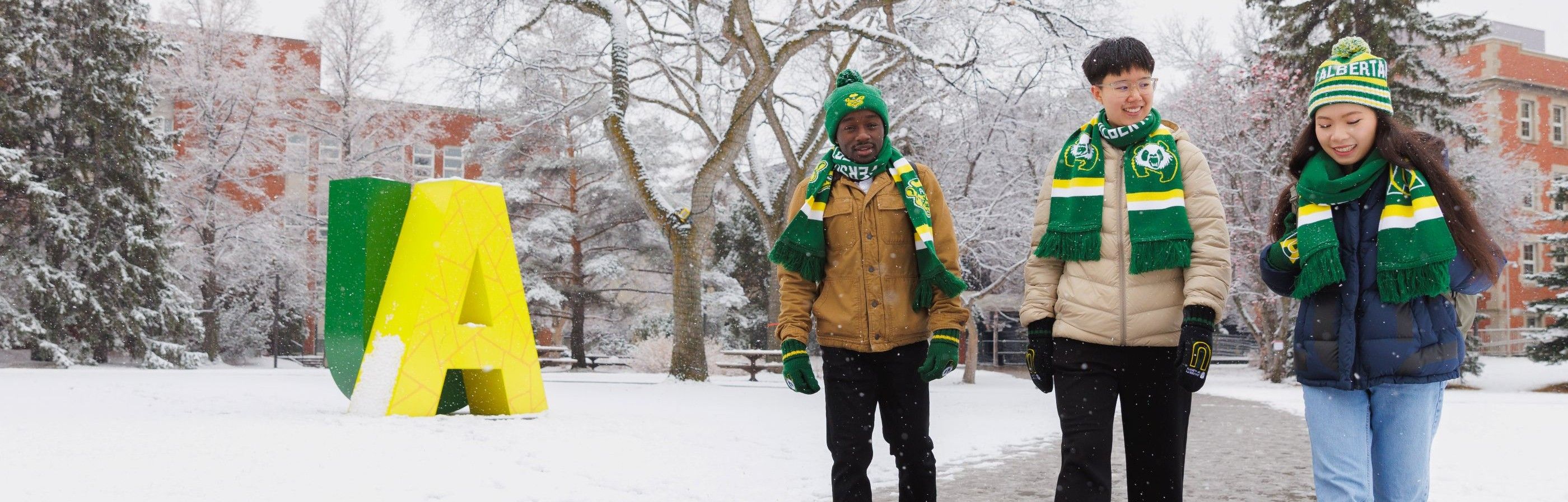 Three students wearing U of A winter gear