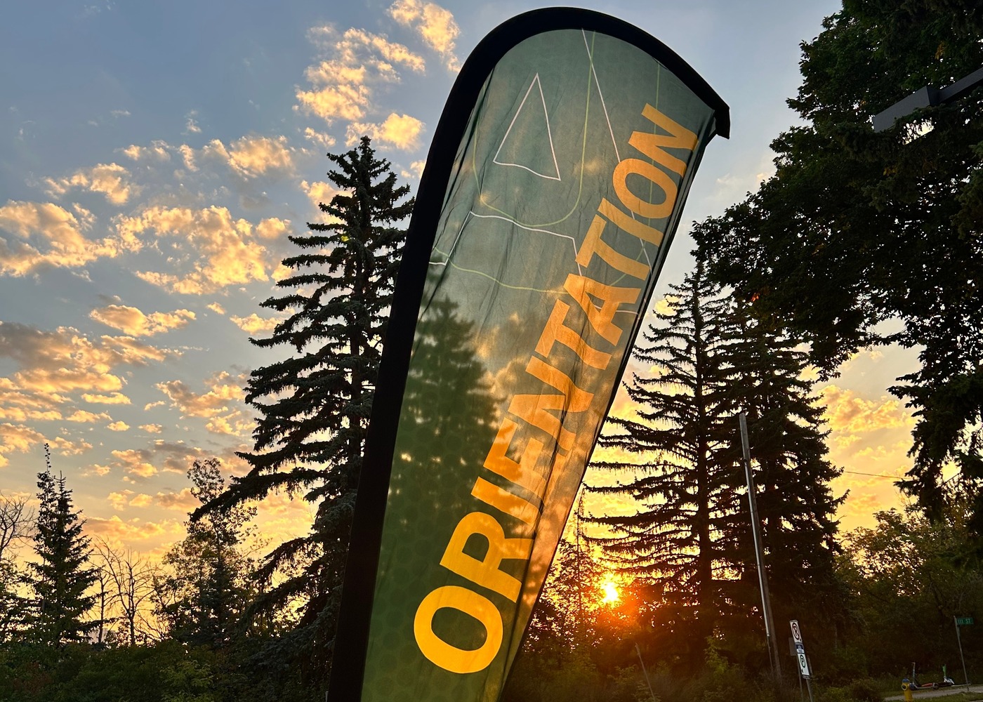 Orientation banner at sunset