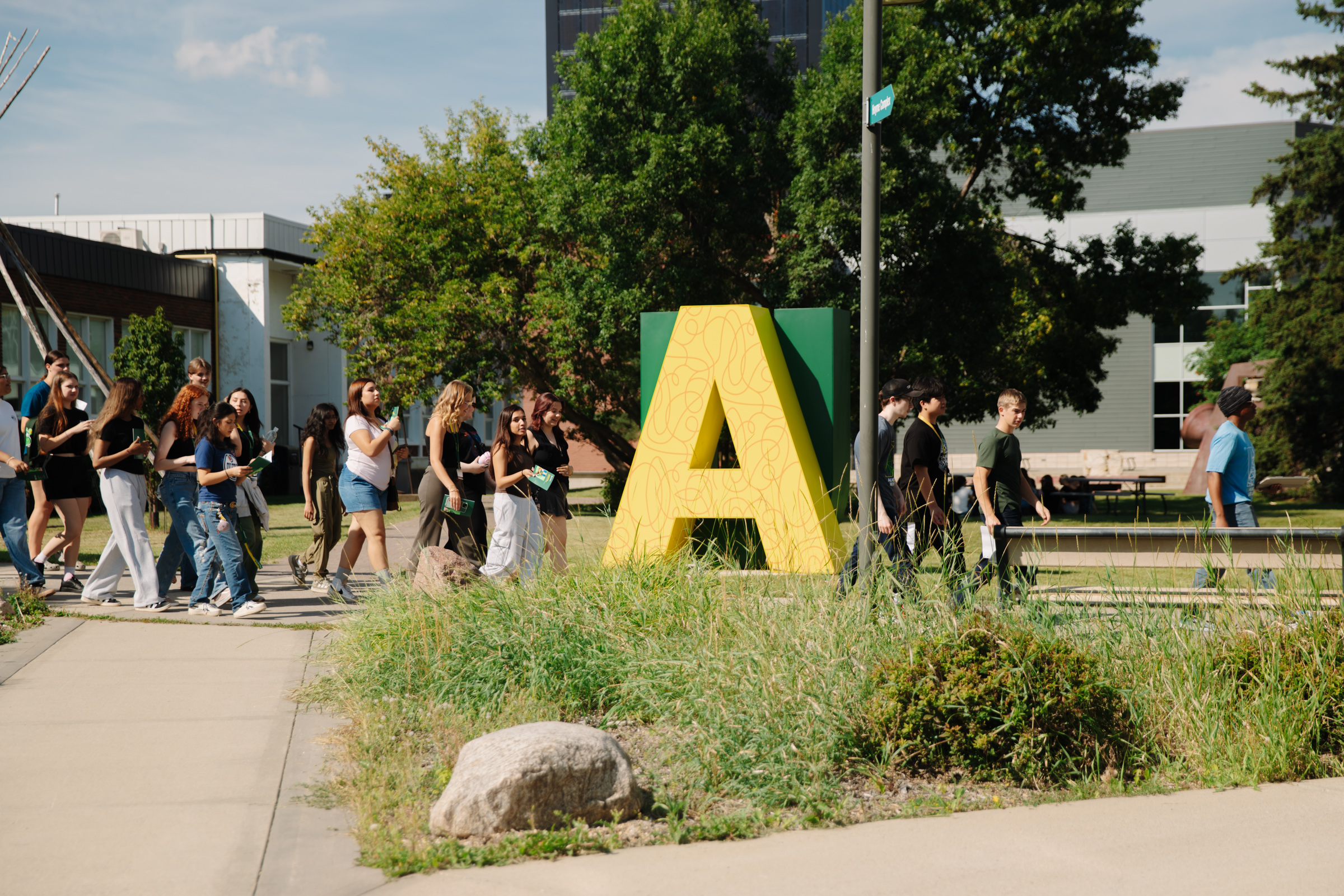 Students walking on campus 