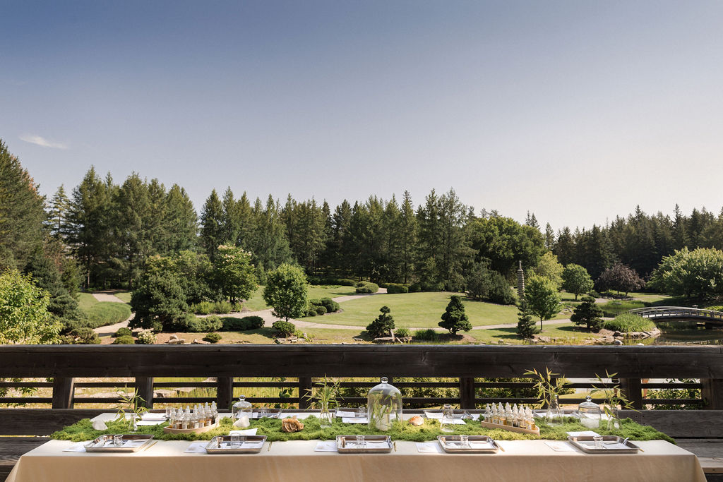long table set for perfume workshop overlooking Kurimoto Garden