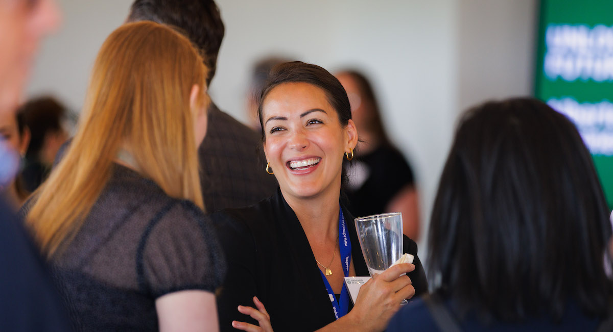 Two alumni connect at an Alumni networking event