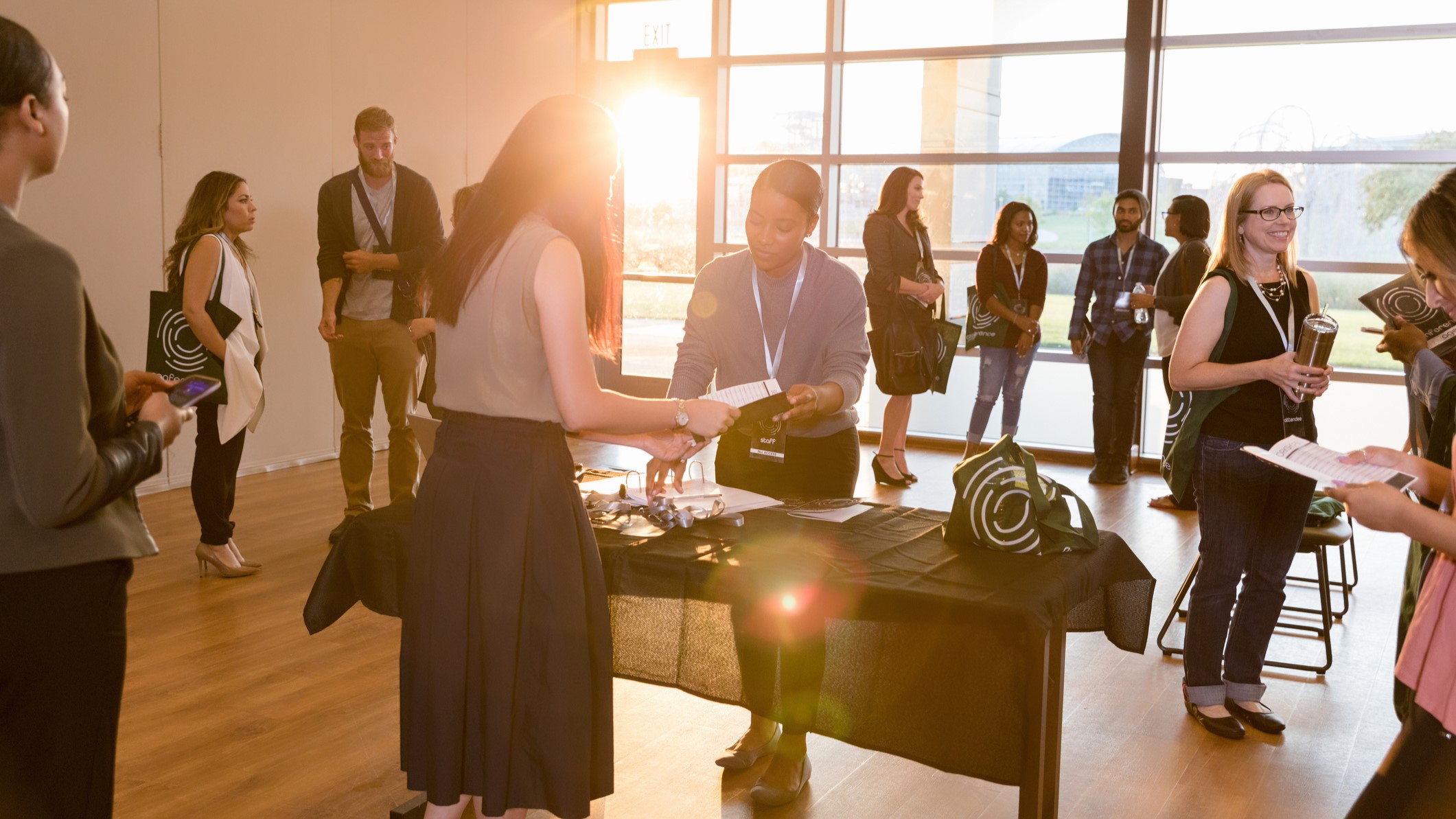 People mingling at an open house event.