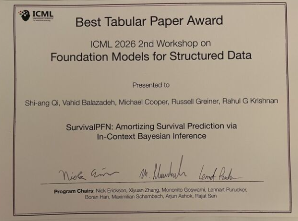 Best Tabular Paper Award at the ICML 2026 Workshop on Foundation Models for Structured Data