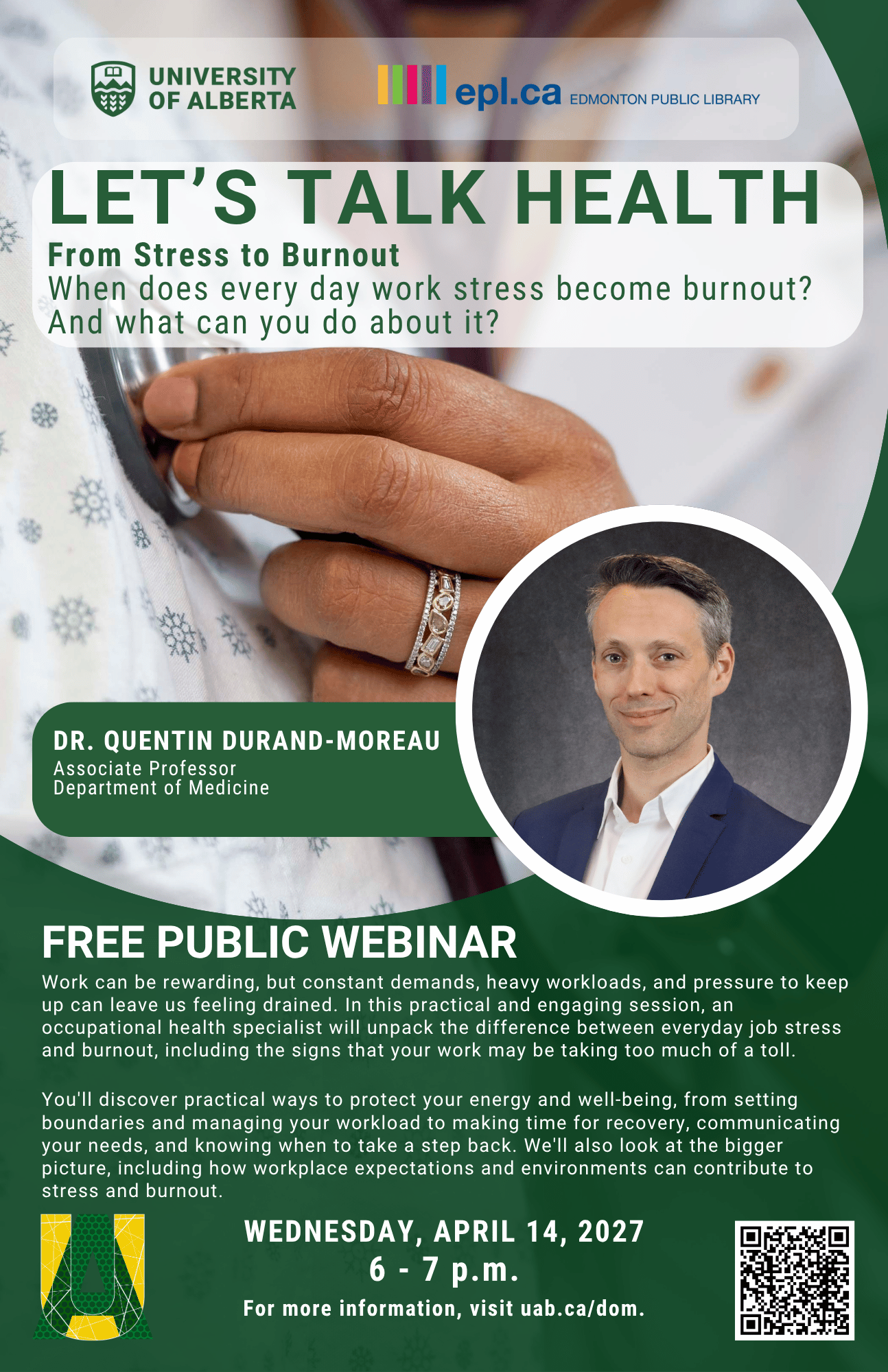 EPL Let's Talk Health poster on Stress and Burnout