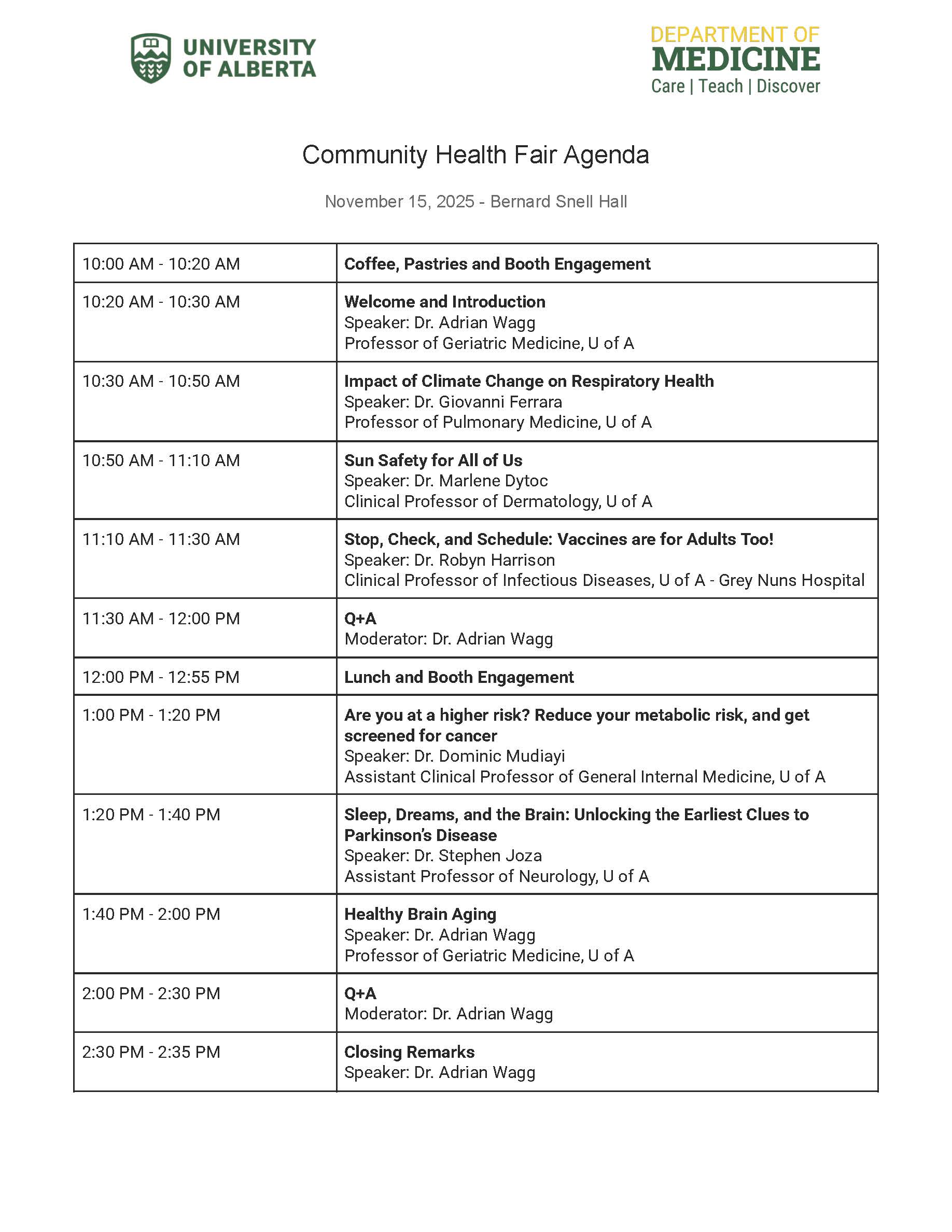 CHF AGENDA