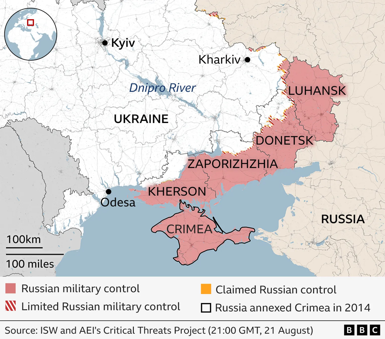 Map of the Ukrainian-Russian conflict | source: ISW and AEI’s Critical Threats Project (21:00 GMT, 21 August)