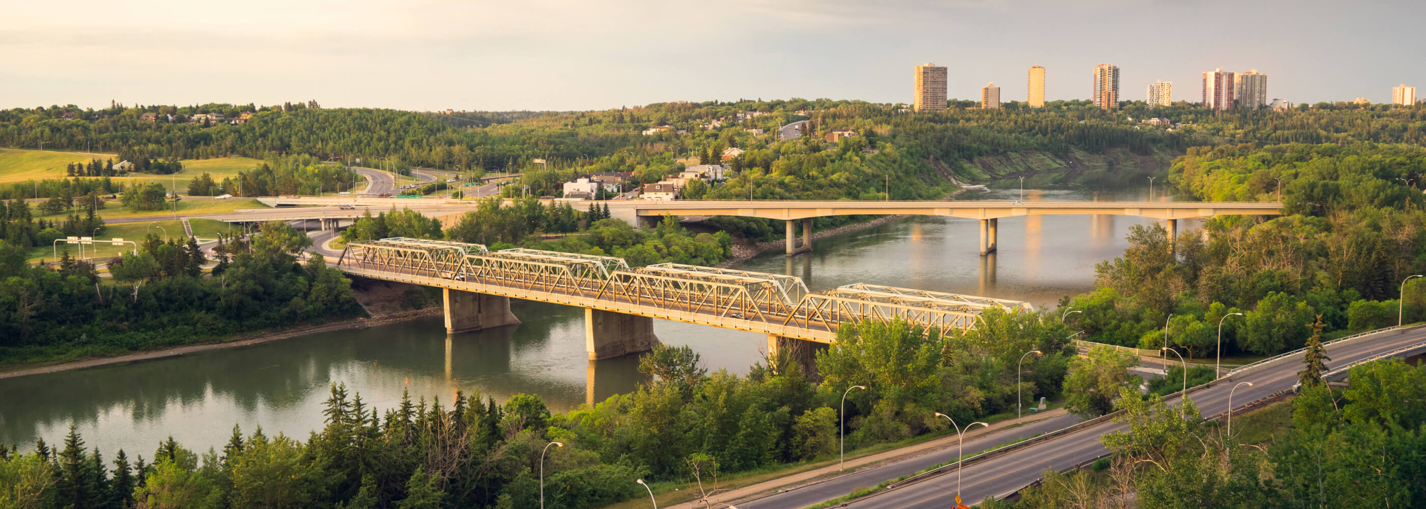 Early morning sunrise in Edmonton river valley 
