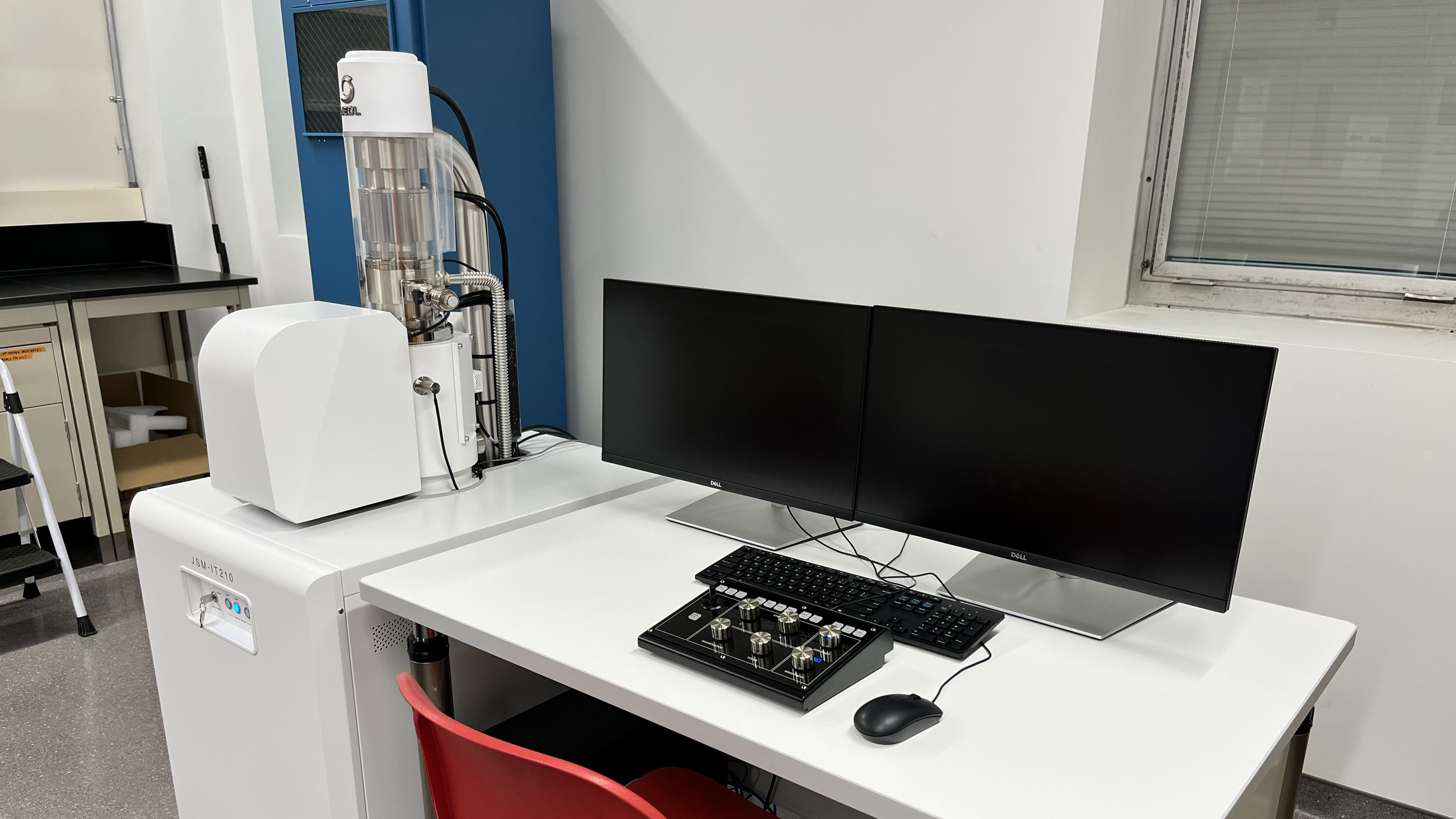 A desk with two monitors