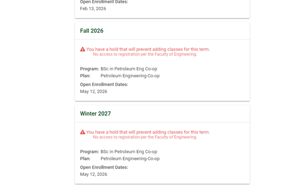 Screenshot of registration block in My Schedule Builder.