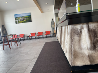 The caribou hide desk.